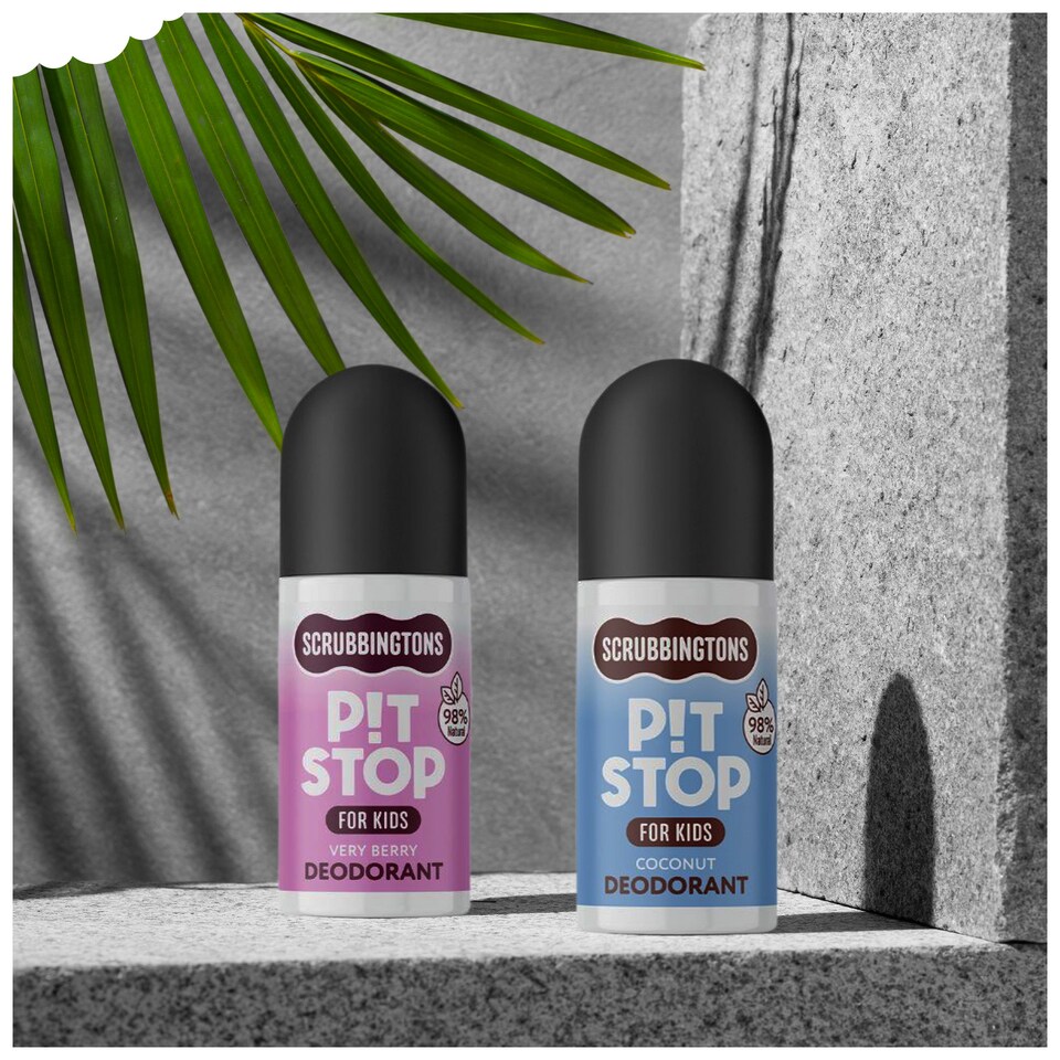 image 1 of Scrubbingtons Pit Stop Kids Deodorant Natural Roll On For Children, Teens. Natural Ingredients For Sensitive Skin Paediatrician approved, Aluminium & Alcohol Free, Coconut, 75ml | White | White | 1