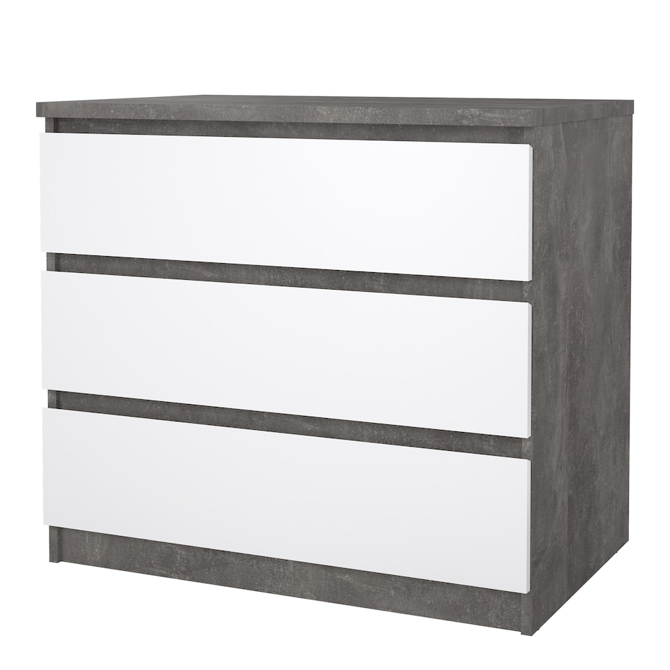 image 1 of Naia Chest of 3 Drawers in Concrete and White High Gloss