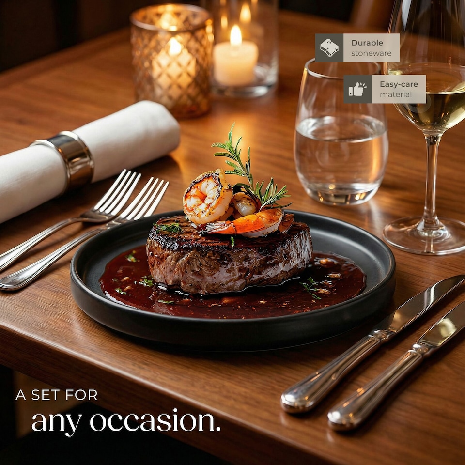 image 1 of Dinnerware Set Una - dinner set, incl. plates, bowls and mugs, for 6 people | Black | black | 1