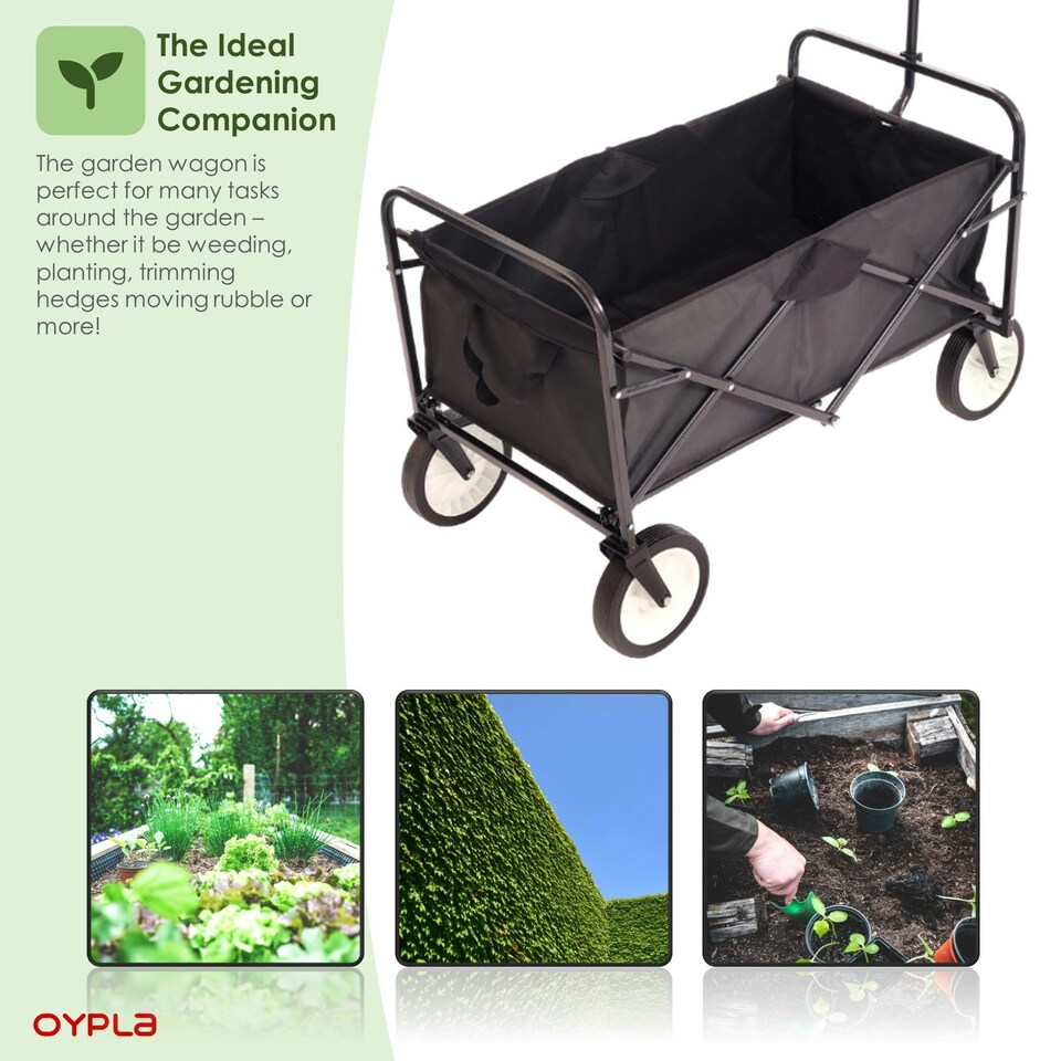 image 1 of Oypla Black Heavy Duty Foldable Garden Festival Trolley Folding Cart Wagon Truck Wheelbarrow