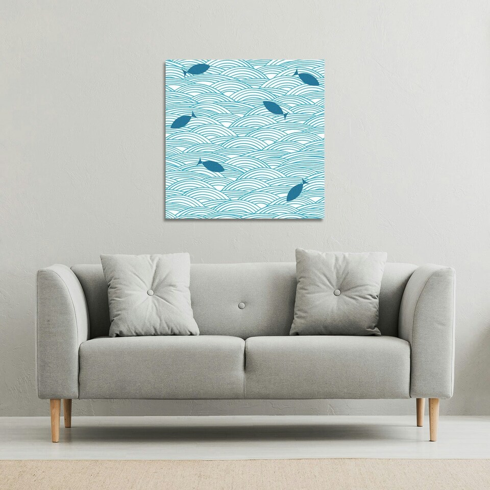 image 1 of Waves & Fish (Canvas Print) 61 x 61 x 4cm