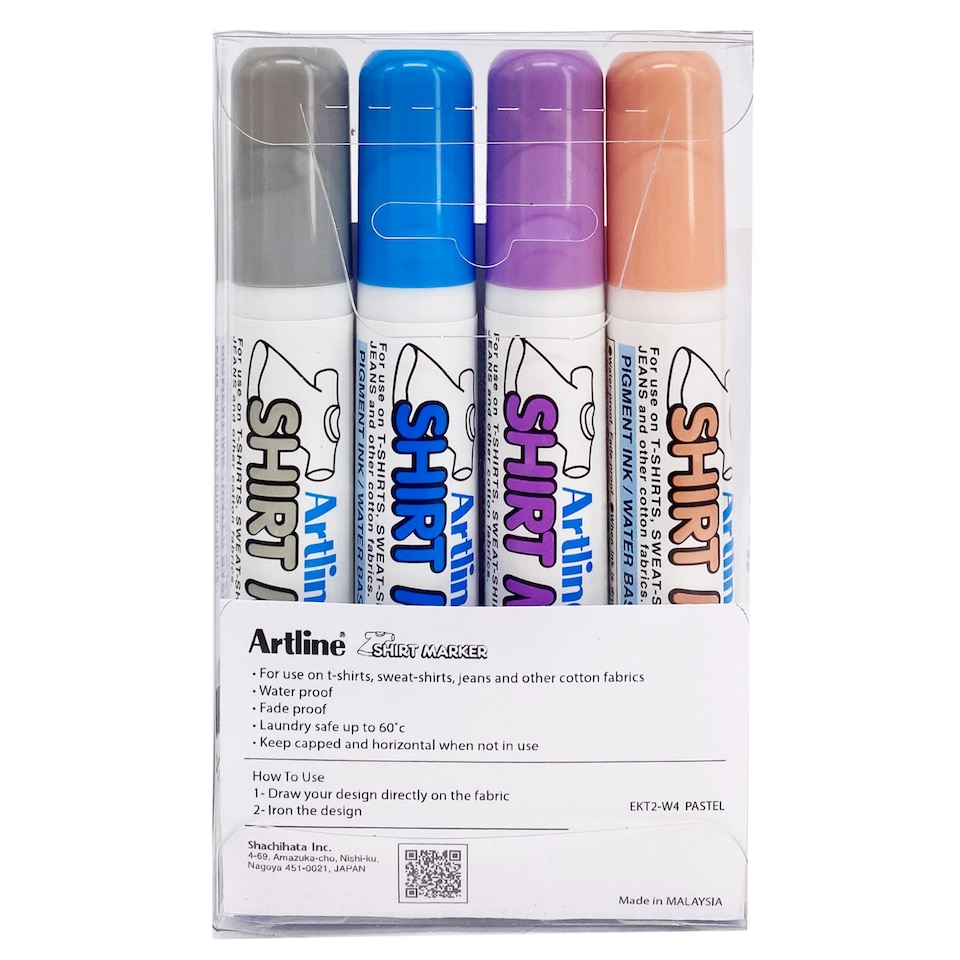 image 1 of Artline Pack of 4 Fabric Markers for T-Shirts - Pastel 4 Pack