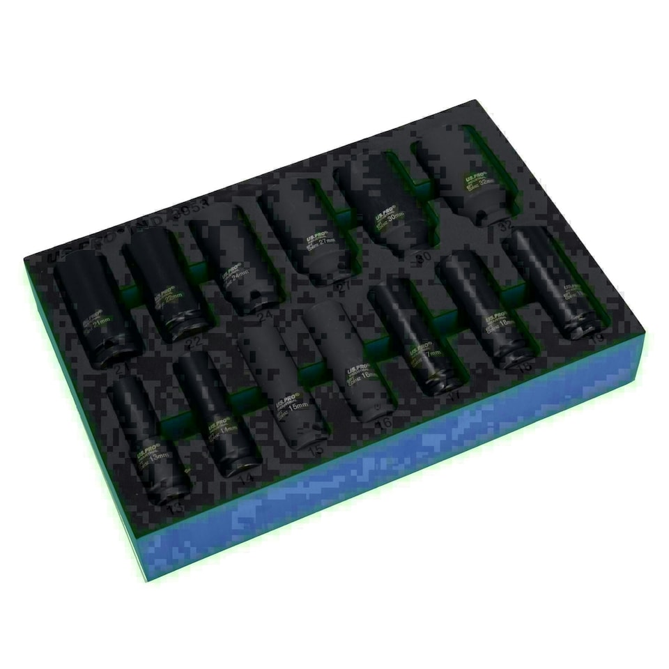 image 1 of 1/2in Drive Metric Deep Impact Impacted Sockets 6 Sided 13mm - 32mm 13pc