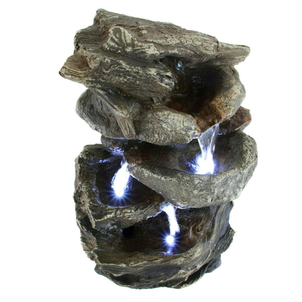 image 1 of Primrose Hayal 3-Tier Cascading Tabletop Water Feature with RGB Lights 28cm