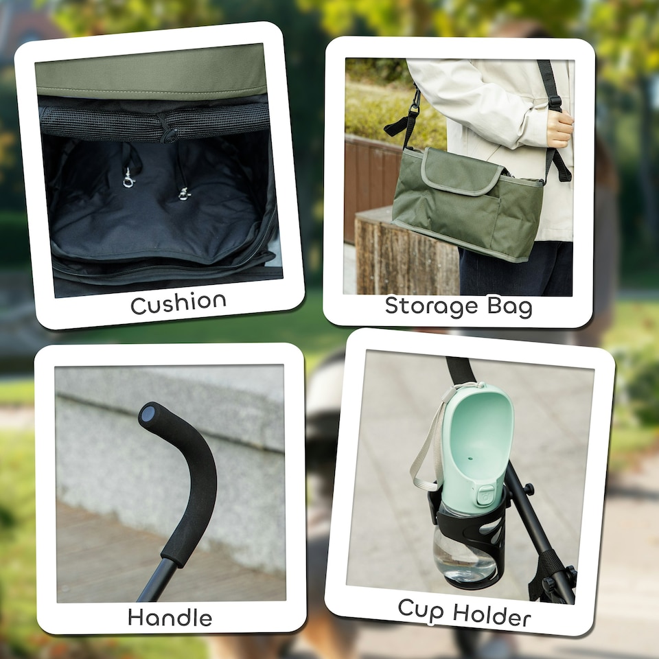 image 1 of PawHut Lightweight Foldable Dog Stroller for Mini Dogs | Green | 76L x 44W x 103H cm