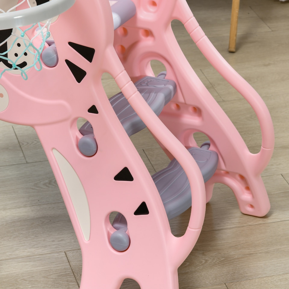 image 1 of AIYAPLAY Kids Slide with Basketball Hoop, Basketball, for 18-36 Months, Pink