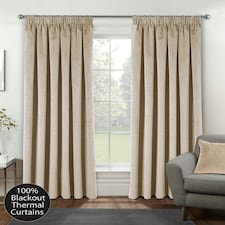 Oxford Cream Velvet Curtains 66 x 90 inch (168 x 229 cm) 100% Blackout Pencil Pleat Thermal Noise Reducing Curtains for Bedroom and Living Room