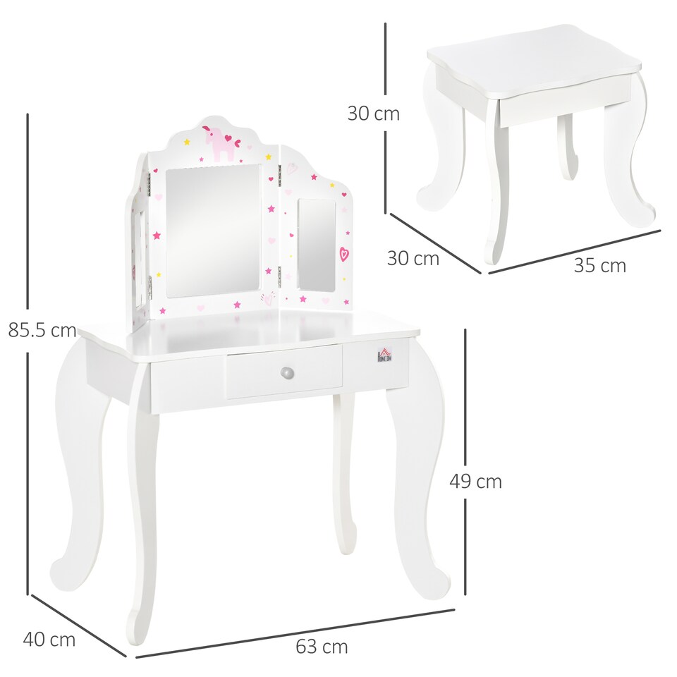image 1 of HOMCOM Makeup Dressing Table Set with Tri-Folding Mirror and Drawer, White