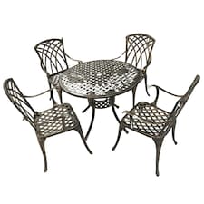 Brown Bistro Set Outdoor Garden Patio Lattice Table and 4 Chairs Aluminium Frame