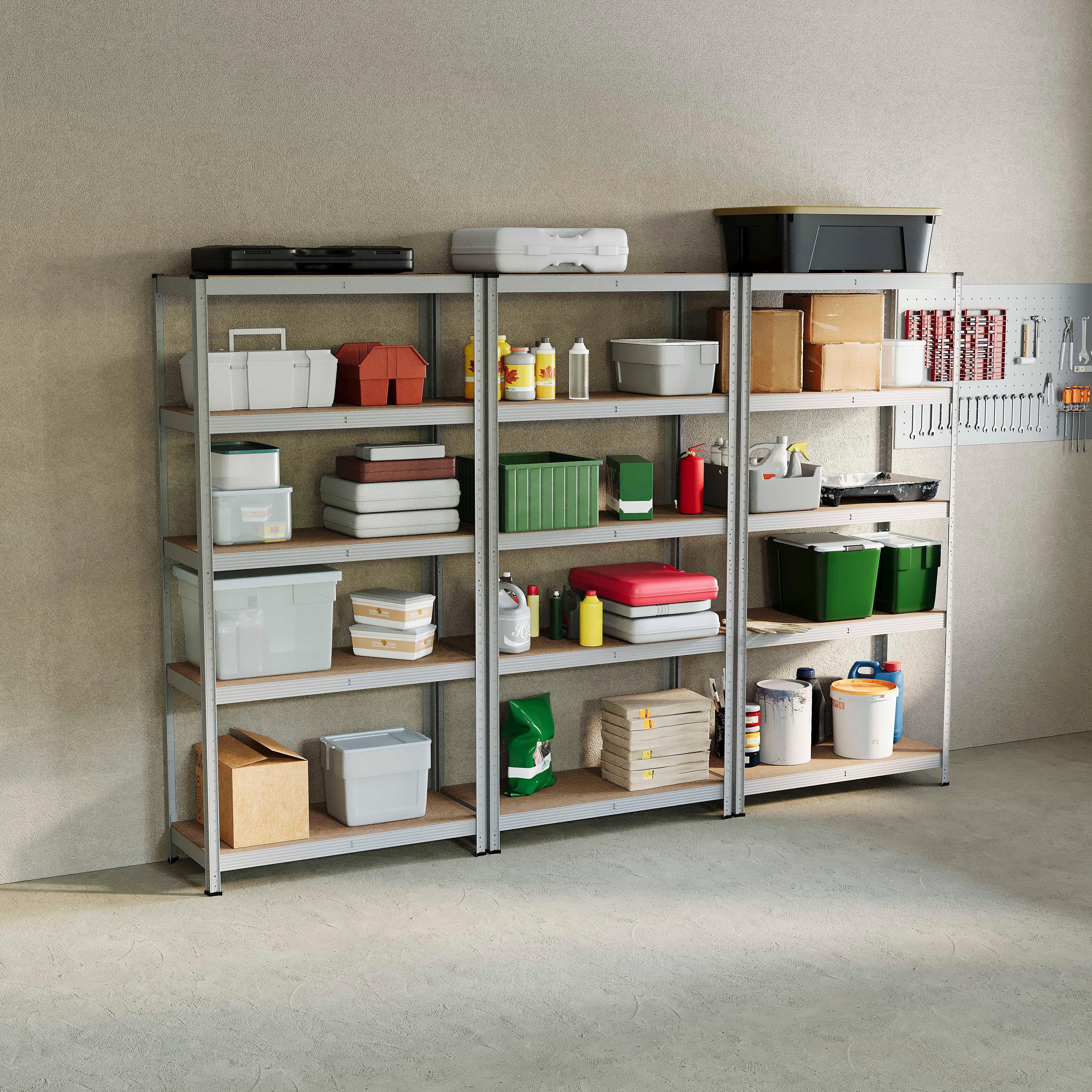 Home Vida 5 Tier Large Heavy Duty Garage Shelves Adjustable Steel Shelving Storage Units - Galvanised - Holds Upto 875kg Per Bay - 3 Bays