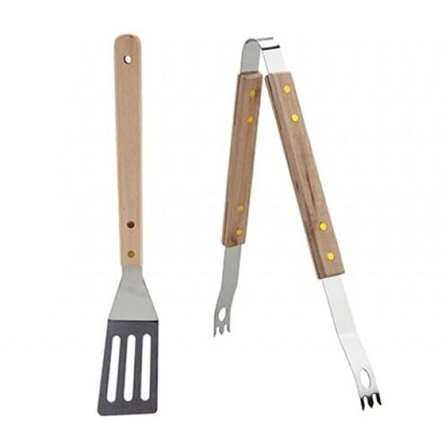 BBQ Tongs and Turner with Wooden Handles Set