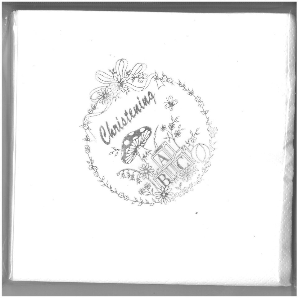 image 1 of Pack of 15 Luxury Christening Toadstool Design Silver Foil Finished Large Napkins (3 Ply)