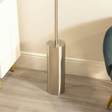 ValueLights Lexy Natural Fabric Drum Shade with Brushed Chrome Dimmable Floor Lamp with LED Bulb