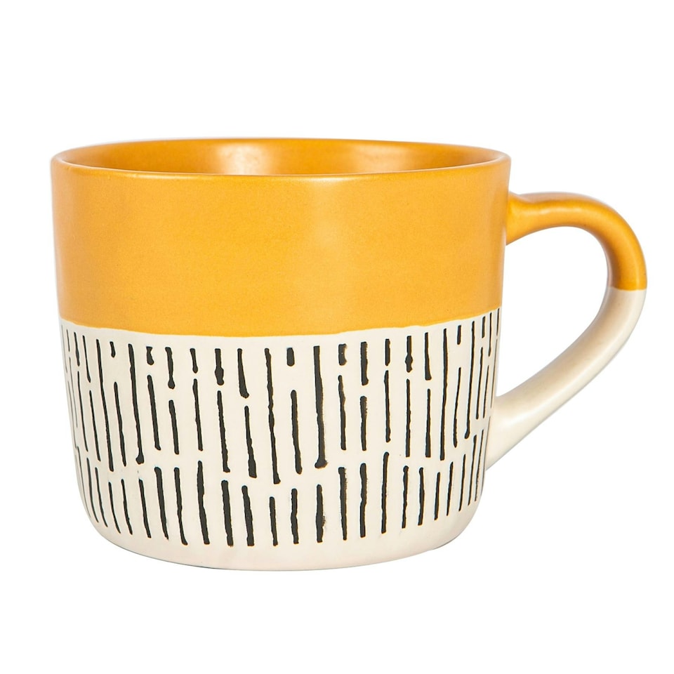 image 1 of Nicola Spring Ceramic Dipped Dash Coffee Mugs - 475ml - Mustard - Pack of 6 Yellow