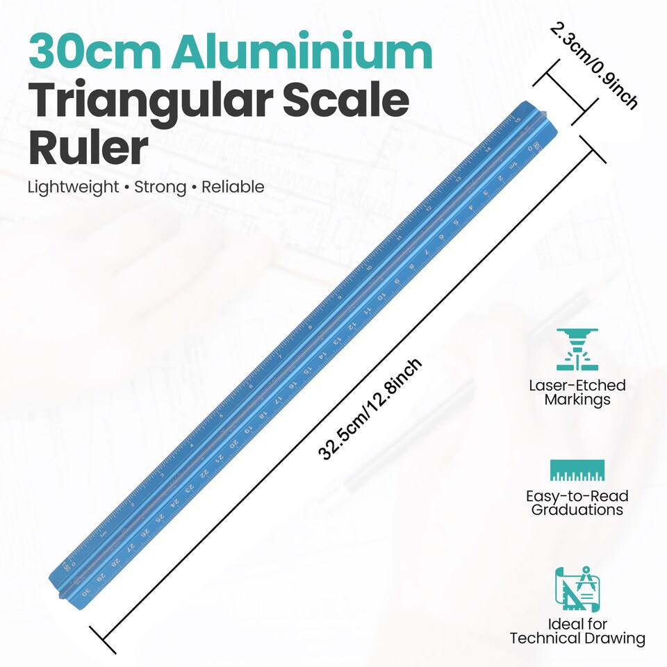 image 1 of 30cm Aluminium Triangular Ruler with 6 Precision Scales - 1pc