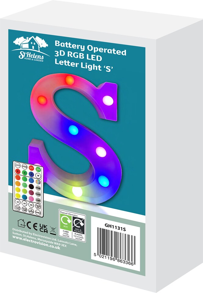 image 1 of Battery Operated RGB Letter   With Remote Control Letter S