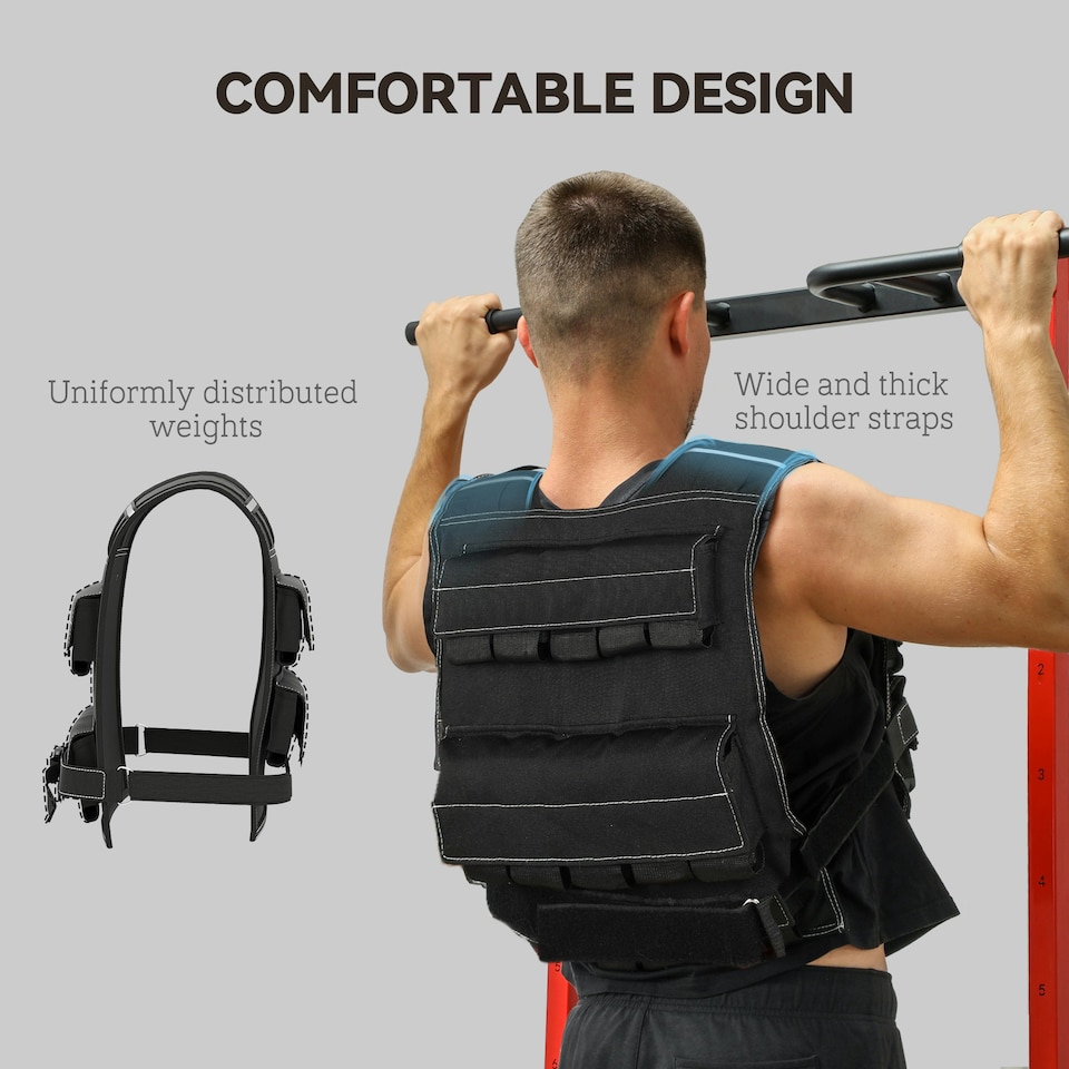 image 1 of 20KG Adjustable Weighted Vest with 20 Metal Weights, Running Weight Vest Black | 50L x 40Wcm