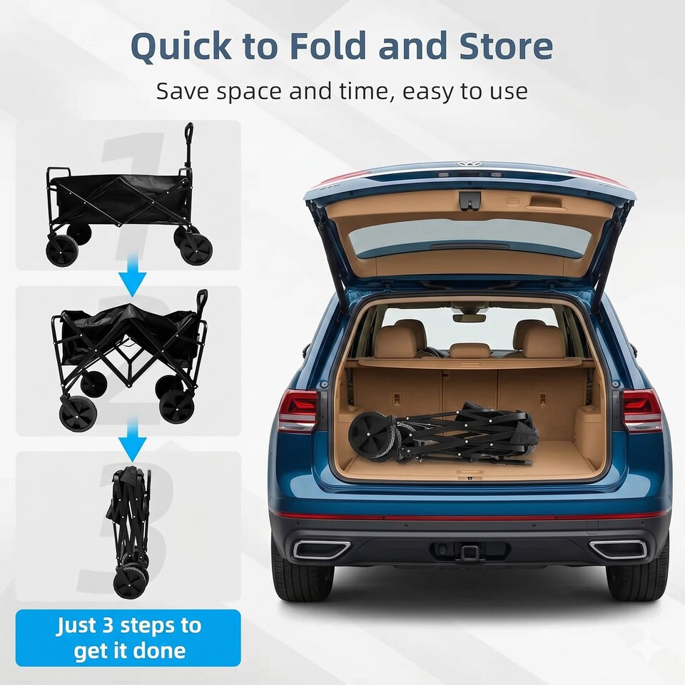 image 1 of Foldable Wagon Cart with Adjustable Handle for Camping Shopping