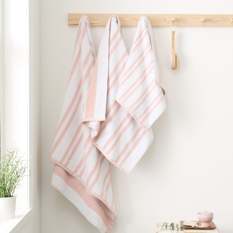 image 1 of Bianca Reversible Stripe Cotton Jacquard Bath Sheet | Pink | Blush Pink | Bath sheet
