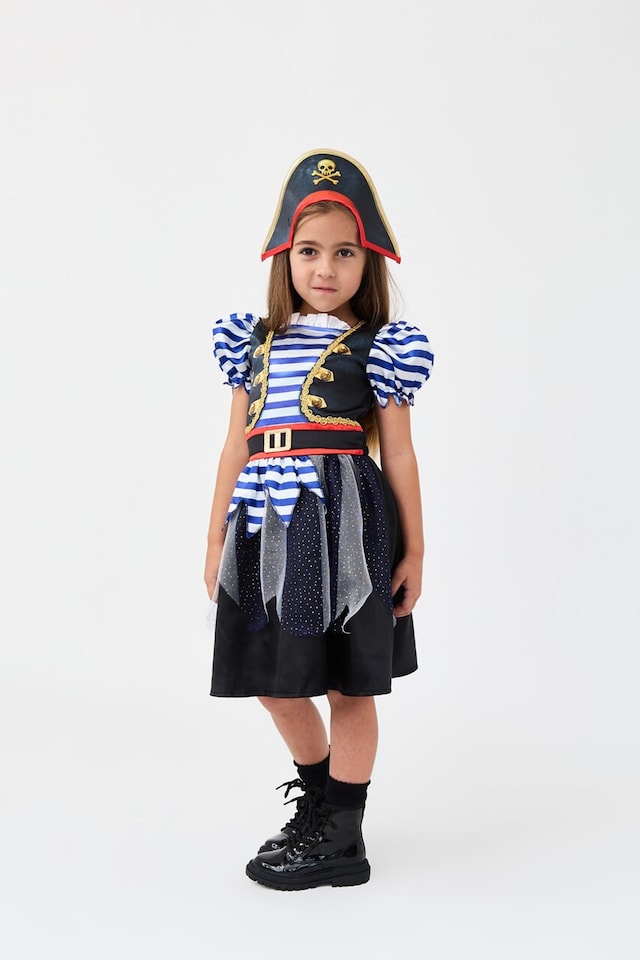image 1 of Fearsome Pirate Girl Kids Costume - World Book Day, Dress-Up, and Role Play - Ages 3-10 | Multi | Multicoloured | 6-8 years