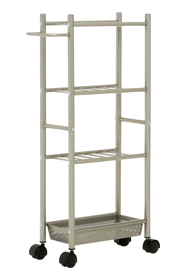 image 1 of Dara 4 Tier Silver Metal Trolley with Basket | Silver