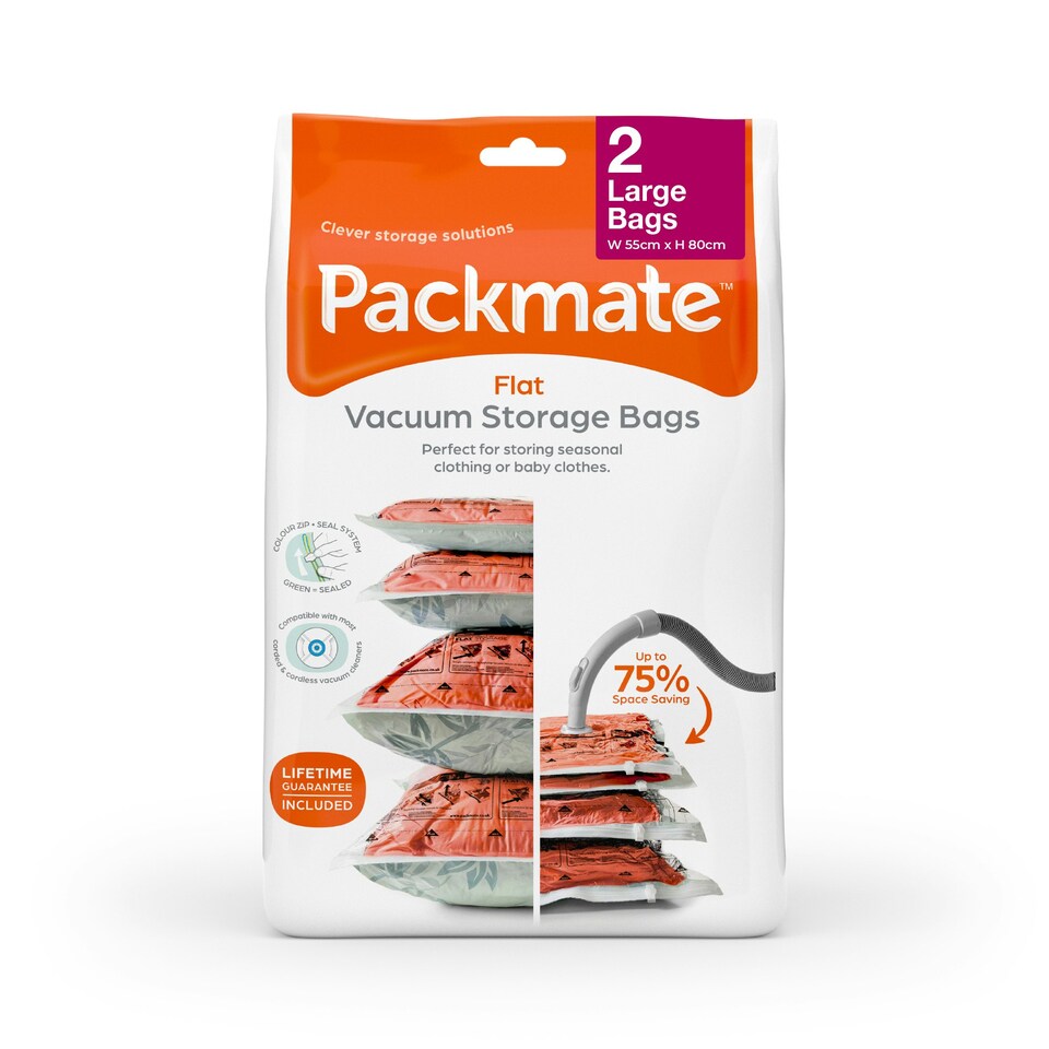 image 1 of Packmate 2pc Large Flat Vacuum Storage Bag Set (55 x 80cm) Clear