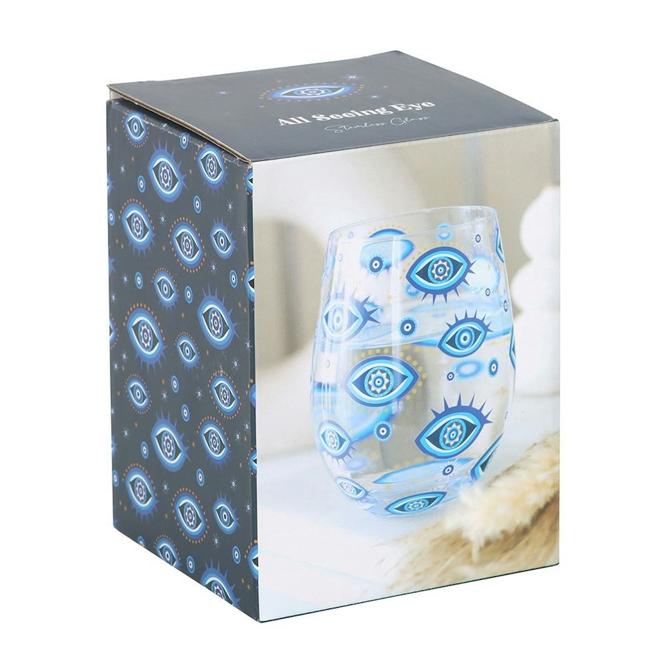 image 1 of All Seeing Eye Print Stemless Glass - 500ml Blue