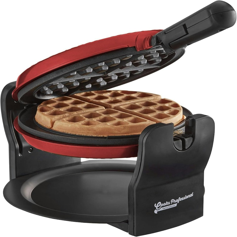 Cooks Professional Luxury Rotary Waffle Maker | Powerful 920W | Non-Stick | Easy Clean | Red