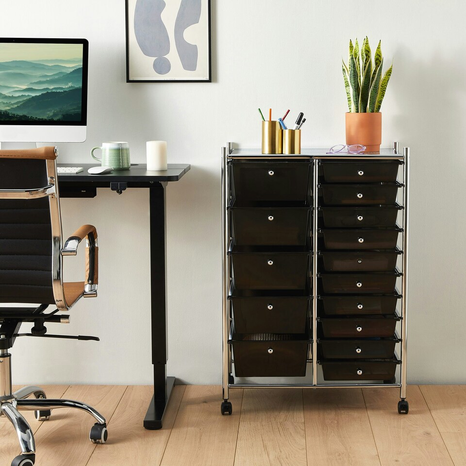 image 1 of VonHaus Black 15 Drawer Trolley With 360° wheels