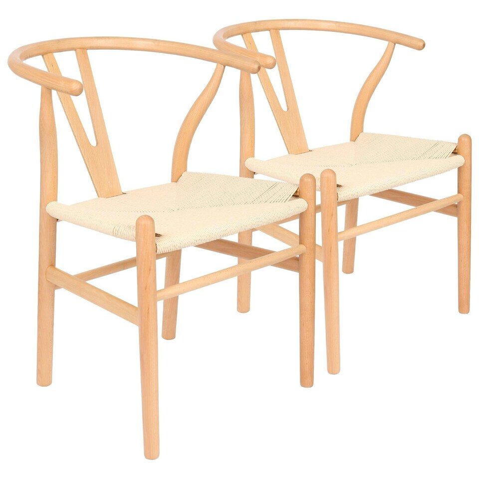 image 1 of Nicholas Winter Beech Wooden Scandi Danish Style Dining Chairs - Natural - Set of 2 - Solid Wood Chair Armchair Dining Chair Club Chair Side Chair Cream