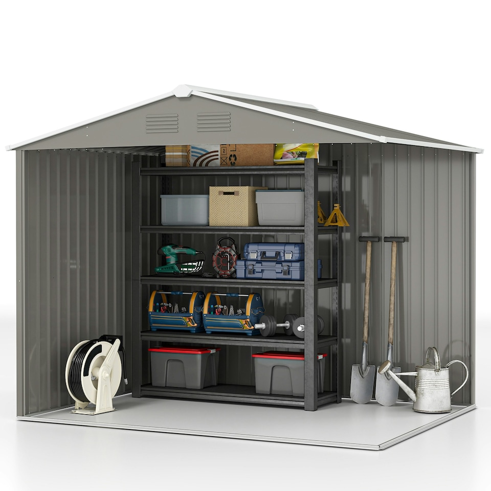 image 1 of Outsunny 8 x 6ft Garden Storage Shed w/ Double Sliding Door Outdoor Light Grey