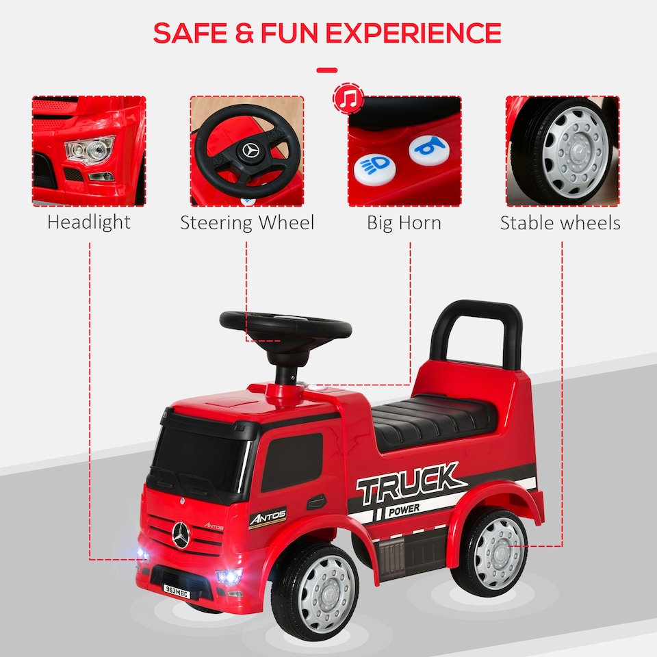 image 1 of HOMCOM 3-in-1 Ride On Car Kids Mercedes Truck Storage for 12 - 36 Months Red