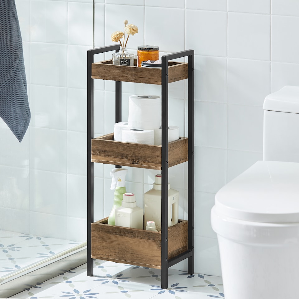 image 1 of SoBuy 3-Tier Slim Bathroom Storage Cabinet, Brown & Black, 11.0x7.9x29.1 in, 4 kg - FRG226-F