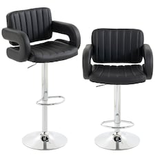 HOMCOM Bar Stools Adjustable Swivel with Armrest Set of 2 Black