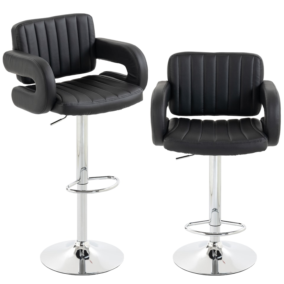 image 1 of HOMCOM Bar Stools Adjustable Swivel with Armrest Set of 2 Black