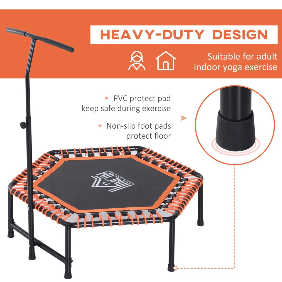image 1 of HOMCOM 48" Mini Trampoline Hexagon Bungee Rebounder w/ Adjustable Handle