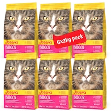 Josera Indoor complete cat food | For sterilised or indoor adult cats | Grain-free | Lower calorie | Weight Management | Omega 3 | Urinary pH | 6x2kg