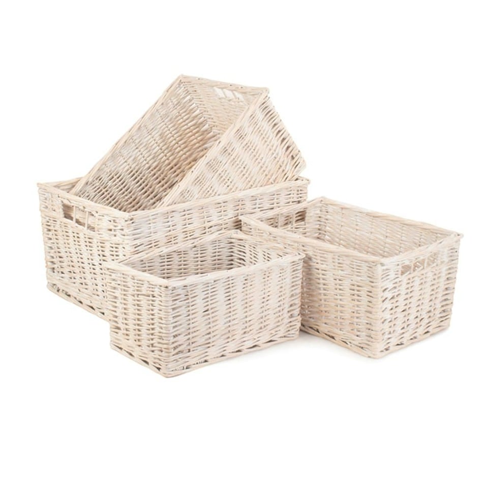 image 1 of Medium Wicker White Wash Storage Open Basket | White | White