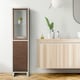 image 2 of Teamson Home Tyler Modern Wooden Linen Tower Tall Storage Cabinet with Two Doors, Walnut/White