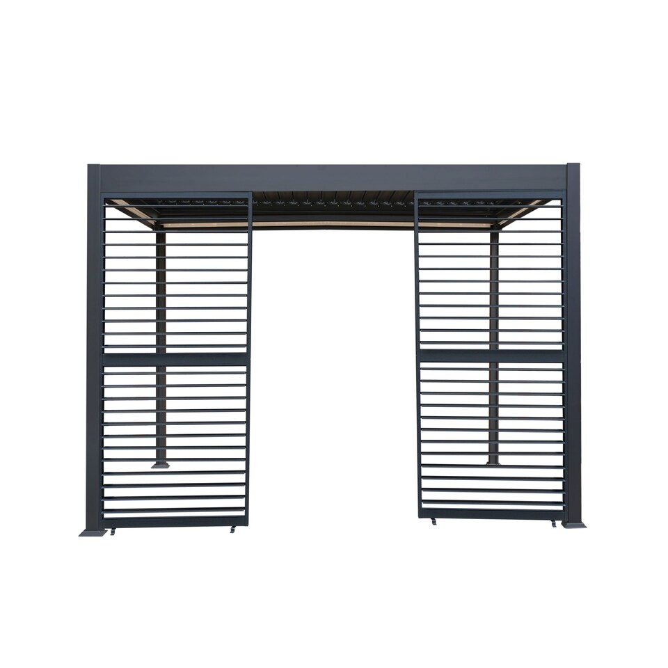 image 1 of Anthracite Aluminium Pergola With White Blinds & 2 Shutter Panels - 3m x 3m
