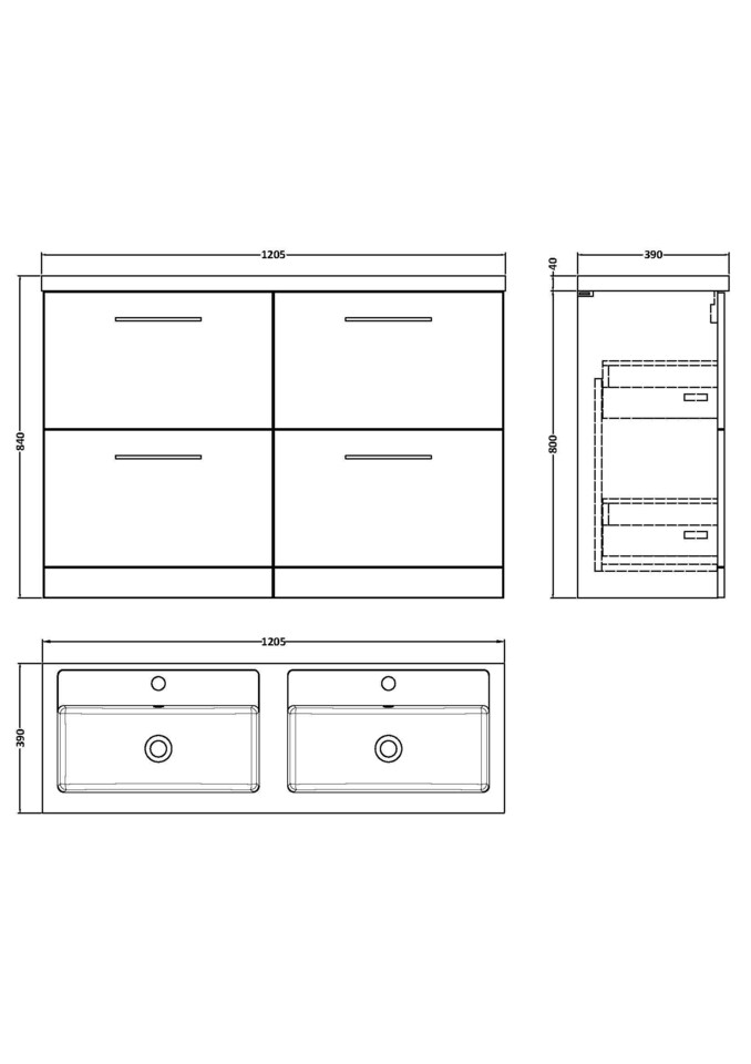 image 1 of Level 1200mm Floor Standing 4 Drawer Unit & Double Basin - Solace Oak