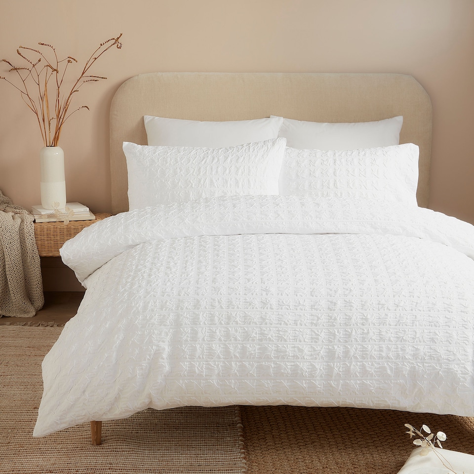 image 1 of Serene Embossed Grid Duvet Cover Set White