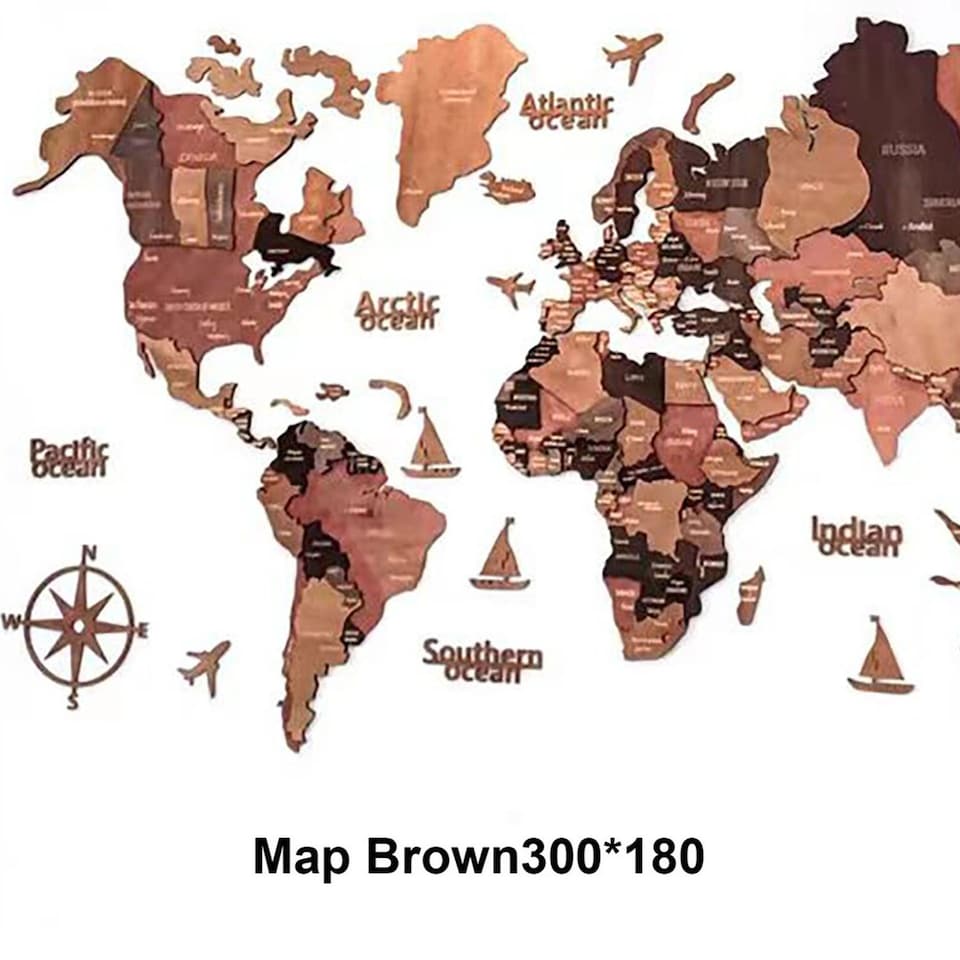 image 1 of 3D Wooden World Map Wall Decor Wall Art Home Office Travel Birthday Decoration