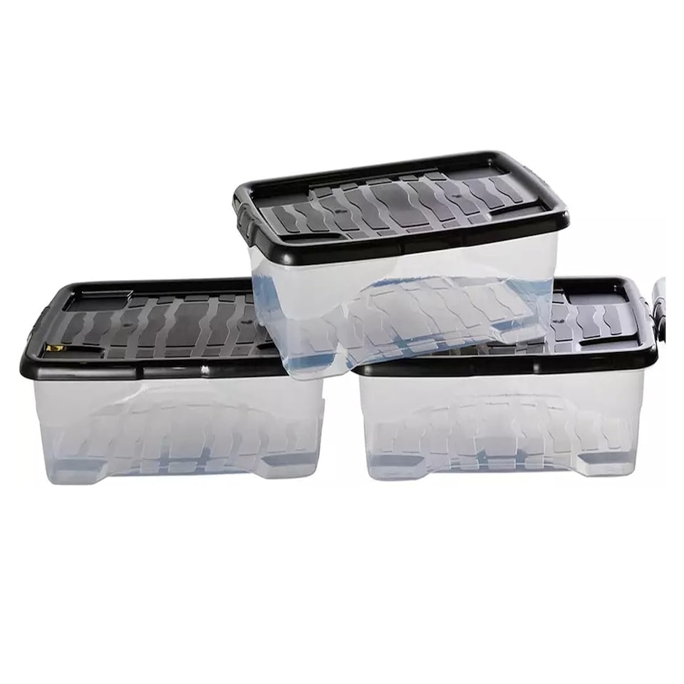 image 1 of Stackable 2 Pack 30L Underbed Storage Boxes with Black Lids for Home, Office, and Kitchen
