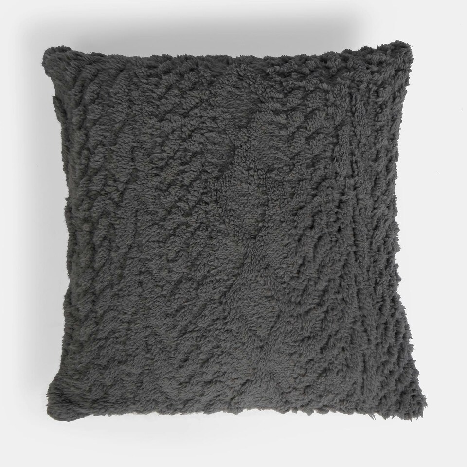 image 1 of OHS 4 x Cable Knit Sherpa Texture Filled Cushions, 45x45cm - Grey