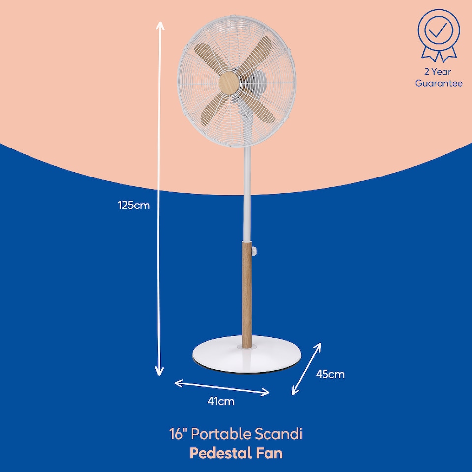 image 1 of Russell Hobbs Pedestal Fan 16 inch Cooling Fan Scandinavian Wood Effect White RHMPF1601WDW