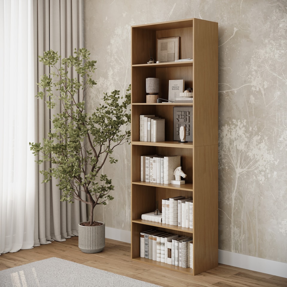 image 1 of Wide 6-Tier Bookcase | Cream | 1