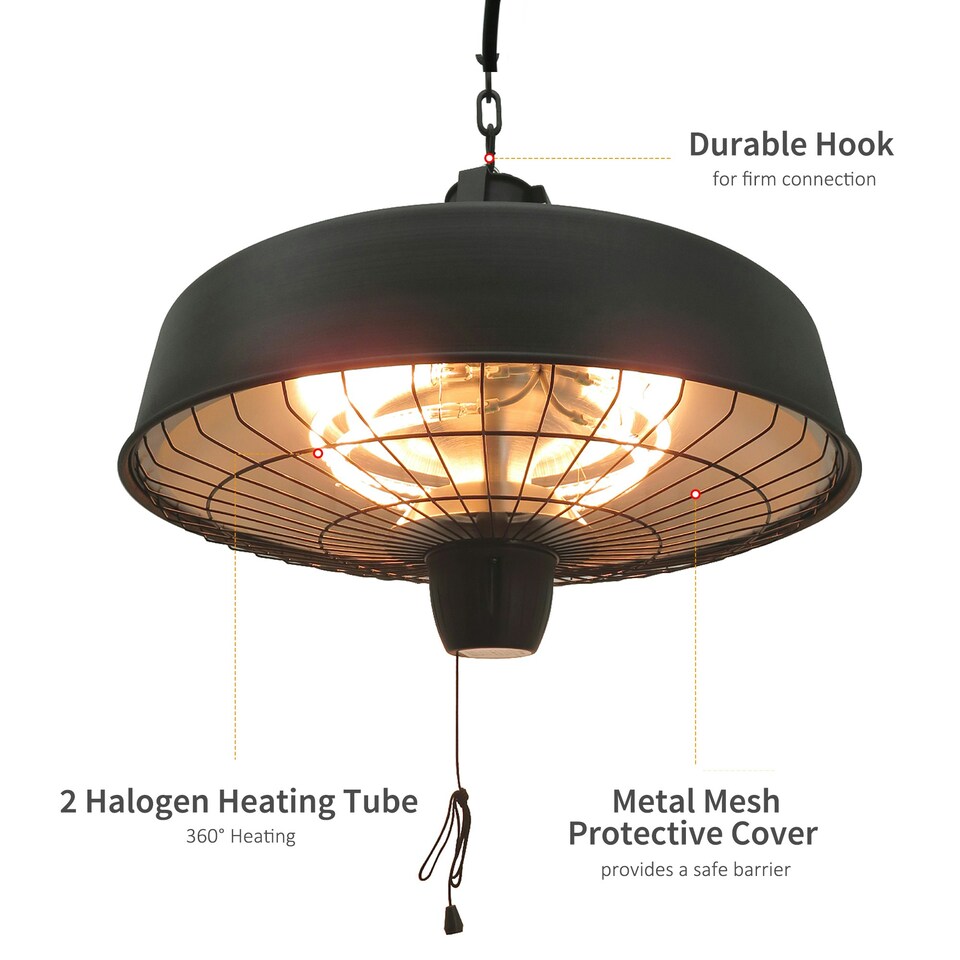 image 1 of Outsunny Adjustable Infrared Halogen Ceiling Mounted Light Heater 1000/2500W