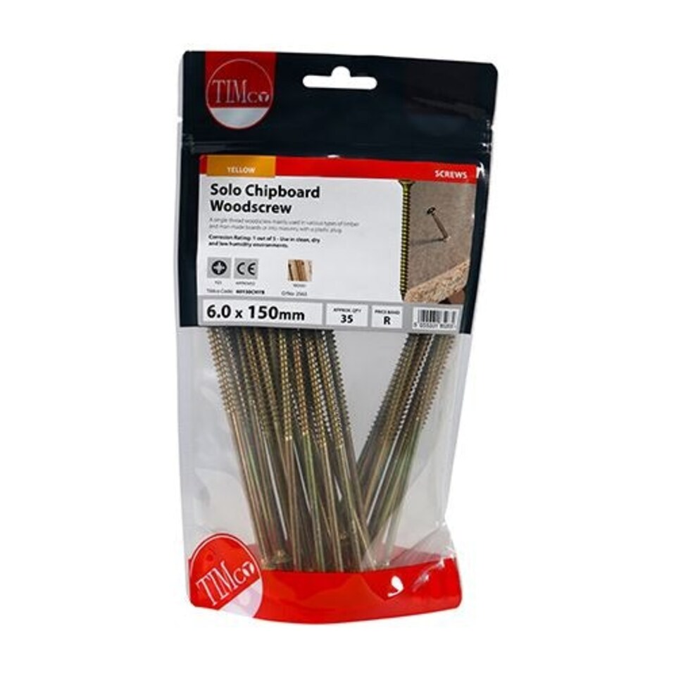 image 1 of Timco - Solo Woodscrews - PZ - Double Countersunk - Yellow (Size 6.0 x 150 - 35 Pieces)