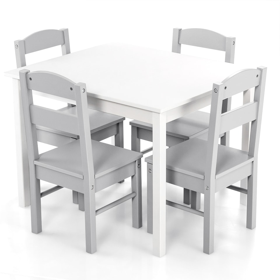 image 1 of COSTWAY Kids Table and 4 Chairs Set for Toddlers Grey